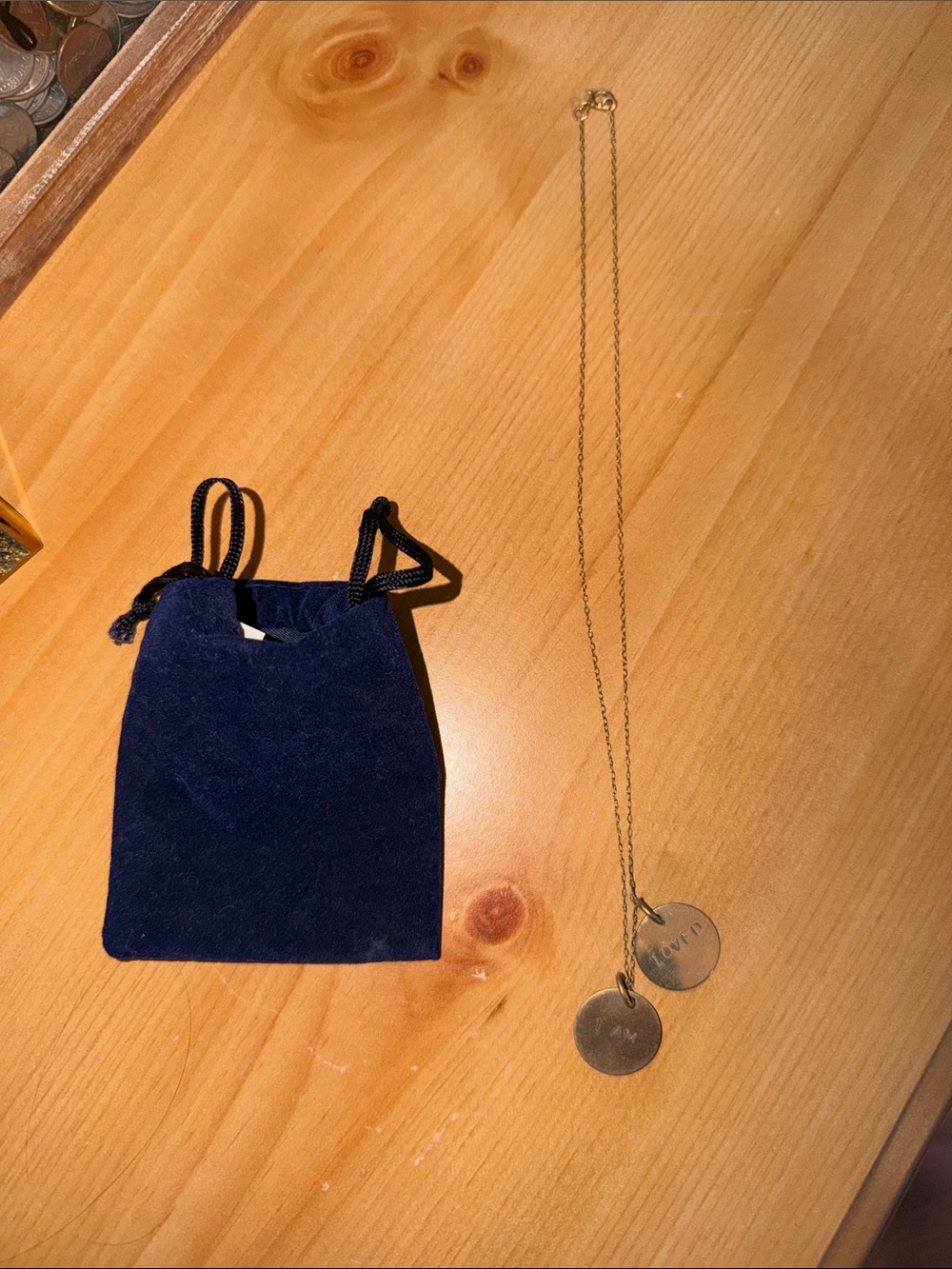 Engraved Double Disc Pendant Necklace - Gold Tone